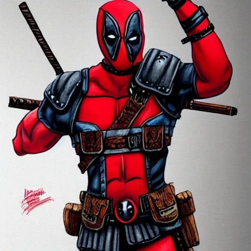 Image similar to a Viking Deadpool, detailed, realistic, dramatic, smooth,