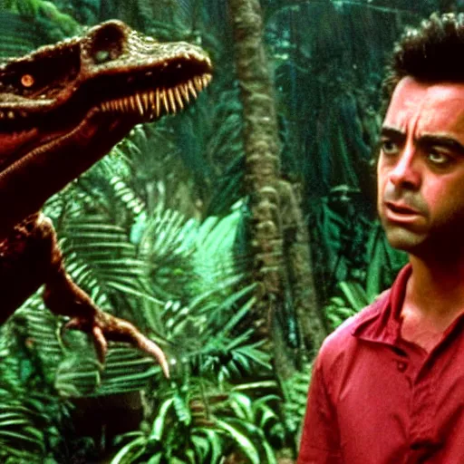 Prompt: still of xavi hernandez in jurassic park ( 1 9 9 3 )