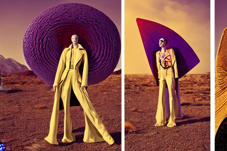 Image similar to fashion editorial photography in a world inspired by jean giraud moebius and geoff darrow