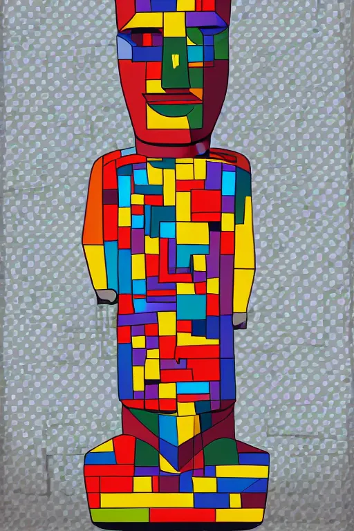 Image similar to cubist moai statue cutout digital illustration cartoon colorful beeple