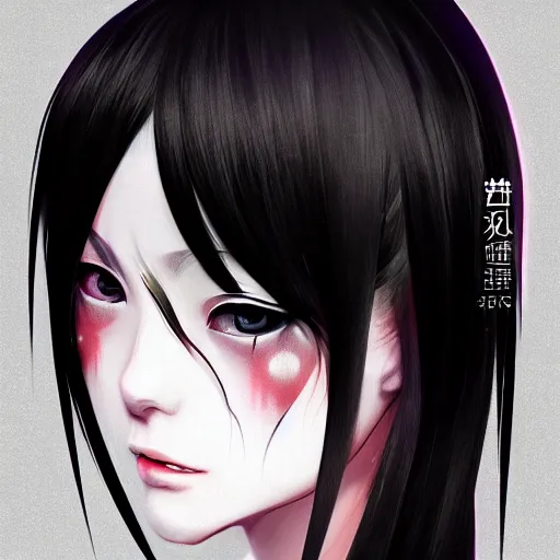 Prompt: heroine, beautiful, sui ishida with black hair, hyperrealistic, highly detailed, 8 k, a real photographic, digital art, character, realistic, full body portrait, female samurai, symatrical, dark atmospheric lighting, artstation, symetric, lineart