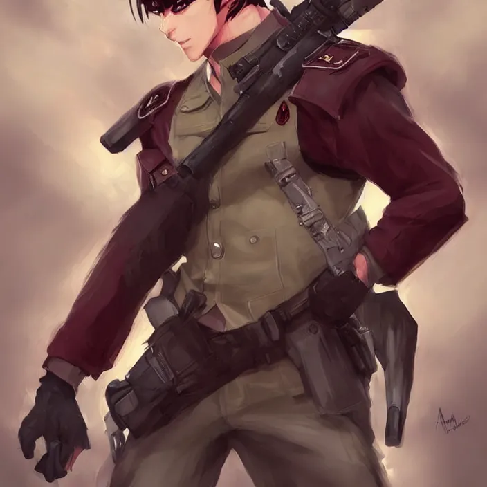 Image similar to beautiful portrait commission of a male furry anthro!!! half-bat half-shark wearing military clothes and a maroon beret. Active Warzone with guns and explosions Atmospheric. Character design by charlie bowater, ross tran, artgerm, and makoto shinkai, detailed, inked, western comic book art