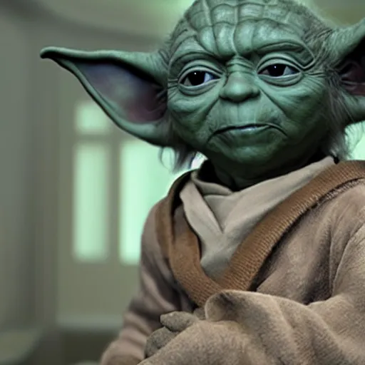 Image similar to A still of Yoda going to the dentist, 4k, photograph, ultra realistic, highly detailed, professional lighting