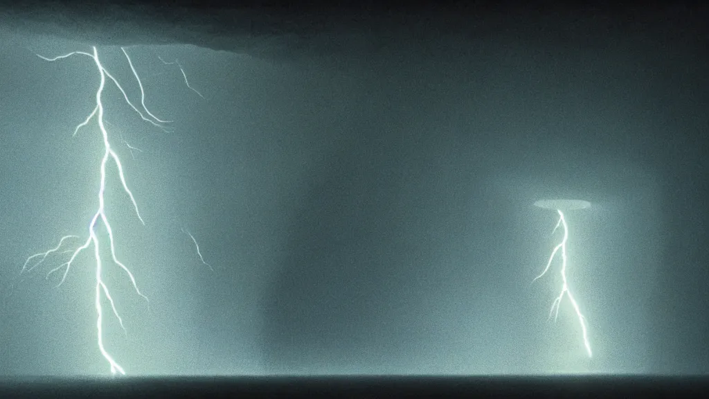 Prompt: lightning inside of a bottle, n the cellar film still from the movie directed by denis villeneuve and david cronenberg with art direction by salvador dali and zdzisław beksinski, wide lens