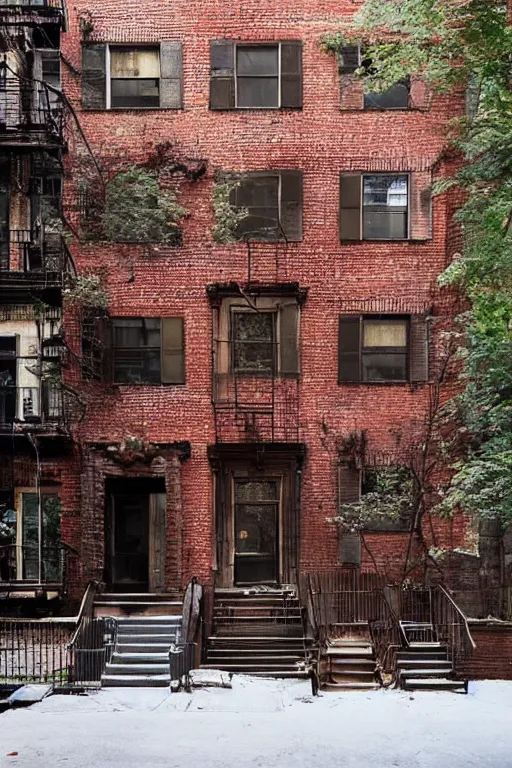 Prompt: (((((a ramshackle Manhattan brick brownstone deep in the forest))))) by Samuel Smith!!!!!!!!!!!!!!!!!!!!!!!!!!!