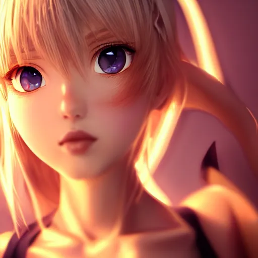 Prompt: render as a very beautiful 3d anime girl, hot petite, short blonde hair, hazel eyes, full round face, short smile, cinematic lightning, medium shot, mid-shot, highly detailed, trending on Artstation, Unreal Engine 4k, cinematic wallpaper