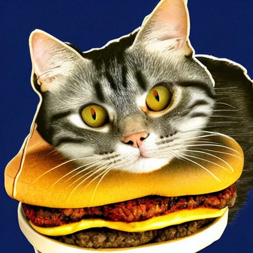 Image similar to a cat made of hamburgers, detailed digital art by salvadore dali,