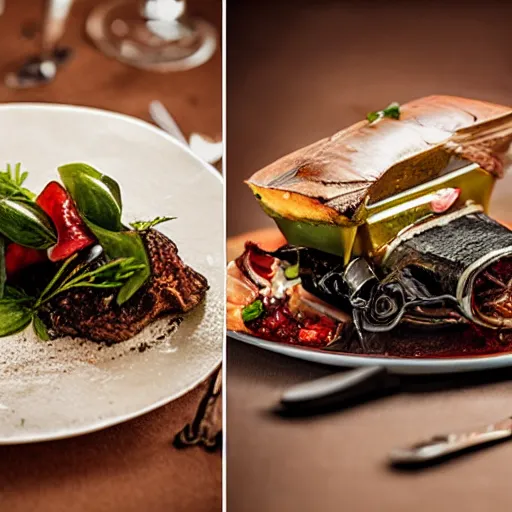 Image similar to gourmet food made from car parts, award winning food photography