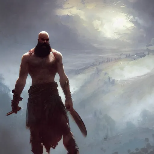 Prompt: kratos after defeating zeus by greg rutkowski