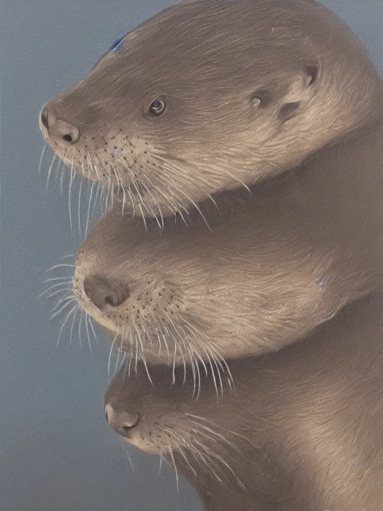 Image similar to Portrait of an otter in naval uniform. Oil on canvas, 8k resolution.