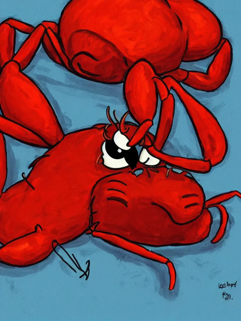 Prompt: larry the lobster from spongebob, portrait, by bob ross, highly detailed, art gallery quality, trending on artstation