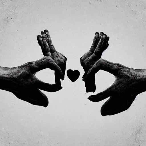 Image similar to an artwork of hands ripping a heart in two broken pieces, sadness, dark ambiance, an album cover by Godfrey Blow, featured on deviantart, lyco art, artwork, photoillustration, poster art