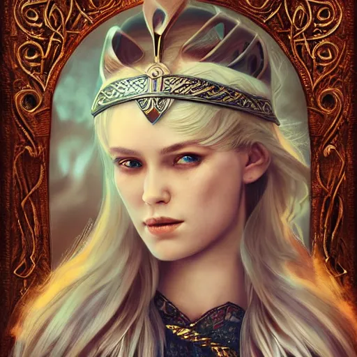 Image similar to stereo photography image of a beautiful Viking princess, full portrait, detail, lighting, by anna dittman