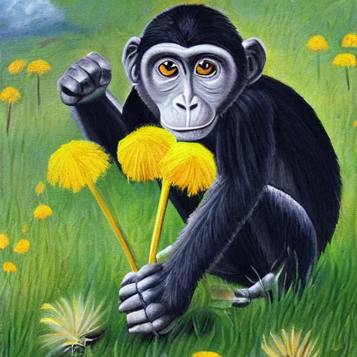 Image similar to a monkey painting dandelions