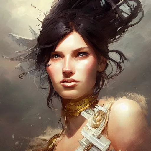 Image similar to a beautiful portrait of a wind goddess by Greg Rutkowski and Raymond Swanland, Trending on Artstation, ultra realistic digital art