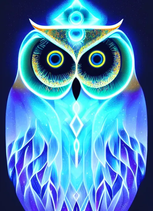 Image similar to symmetry!! product render poster vivid colors divine proportion owl, ice and snow, glowing fog intricate, elegant, highly detailed, digital painting, artstation, concept art, smooth, sharp focus, illustration,