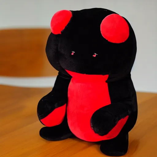 Image similar to cute fumo plush of a black and red monster, kawaii, symmetry