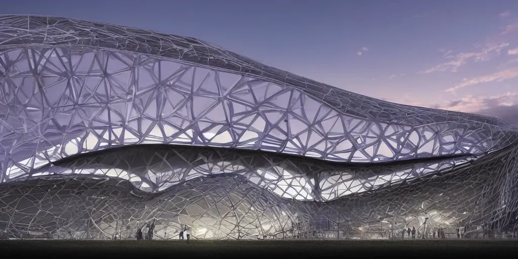 Prompt: extremely detailed ornate stunning sophisticated beautiful elegant futuristic victorian soccer stadium exterior by Henry Young Darracott Scott and Francis Fowke, stunning volumetric light, stainless steal, concrete, translucent material, beautiful sunset, tail lights