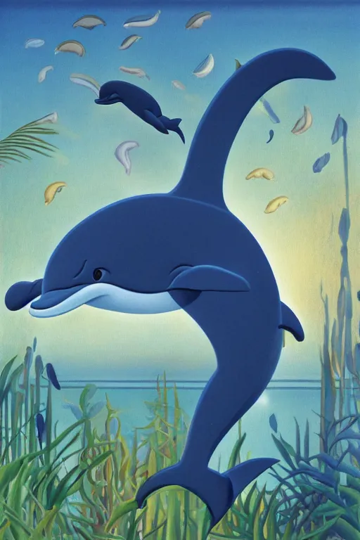 Prompt: cute dolphin, disney animation, face only, made by nebula, henri rousseau