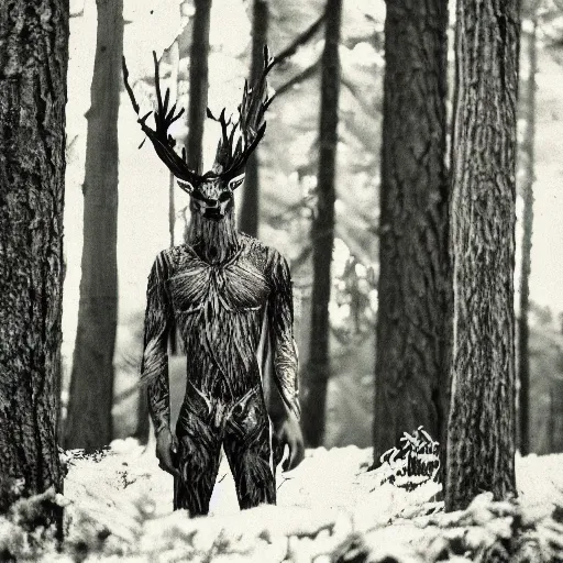 Image similar to old photo of a Leshen amongst the trees