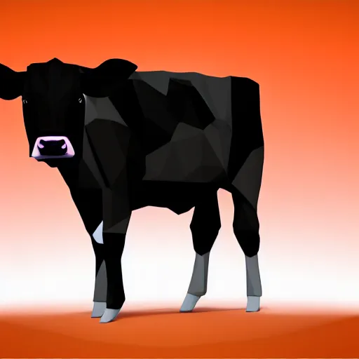 Image similar to orange to red gradient background, low poly art of cow connecting lines