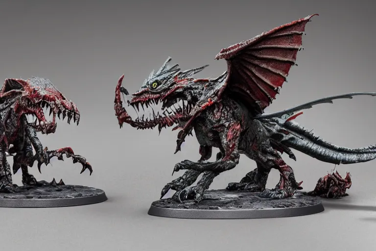 a warhammer miniature of a zombified wyvern with huge