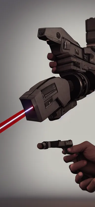 Image similar to “ hand holding laser gun, cinematic, digital art, unreal engine 5 render, award winning ”