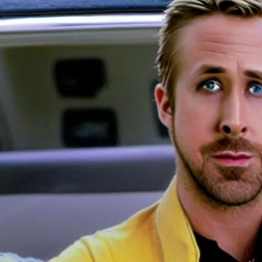 Image similar to ryan gosling working as taxi driver in simpsons