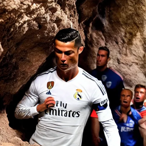 Prompt: cristiano ronaldo crying in a cave