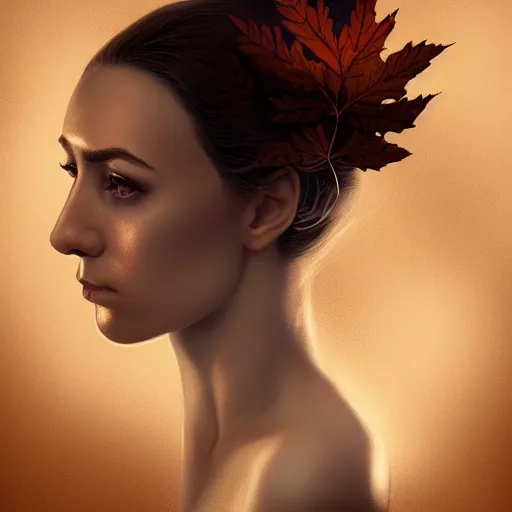 Prompt: gorgeous female stella maeve magician, realistic character concept, medium shot, elegant pose, spooky, illustration, symmetrical face and body, realistic symmetrical eyes, artstation, cinematic lighting, detailed realistic symmetrical eyes, 8 k, charlie bowater, tom bagshaw, single face, insanely detailed and intricate elegant, autumn leaves