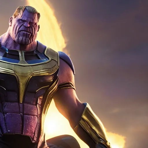 Image similar to steve carell as thanos, photorealistic movie still, detailed, 8 k