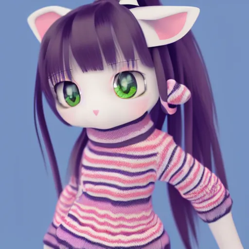 Image similar to cute fumo plush of a cat girl in a checkerboard woolen sweater, anime girl, vray