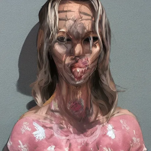 Prompt: middle aged woman ; muted pink shoulder length shaved side ; grey skin ; muted pink eyes ; face tattoos lines ; alchemist ; trending on artstation ; cinematic ; high detail ; digital art