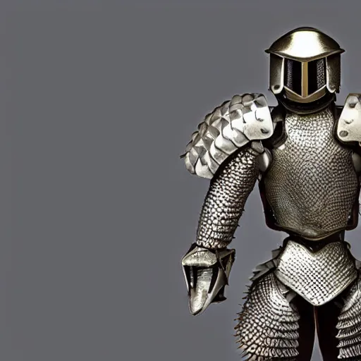 Image similar to a humanoid Pangolin armored knight with metallic armor that looks similar to a pangolin and biotechnology mesh
