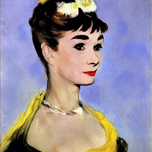 Prompt: audrey hepburn art by edouard manet