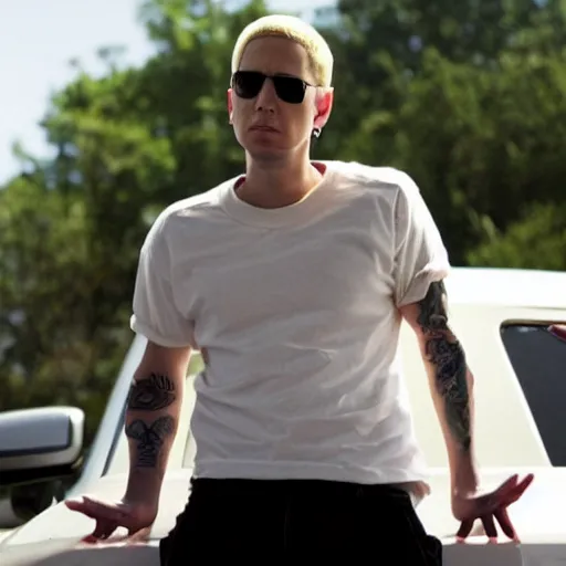 Prompt: Eminem in Drive (2011), film still