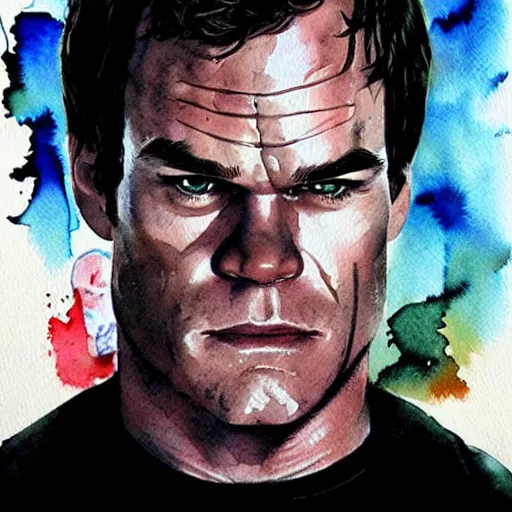 Image similar to dexter morgan is the punisher, detailed watercolor art, drew struzan illustration art, key art, portrait