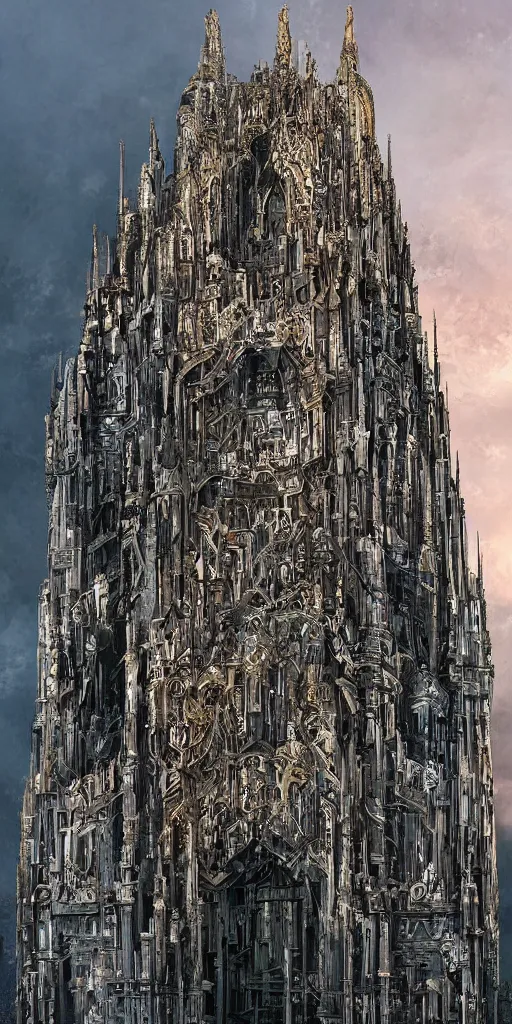 Prompt: ornate baroque gothic revival architecture made of bismuth, in the style of blade runner 2 0 4 9 megacities megastructures megaliths monuments