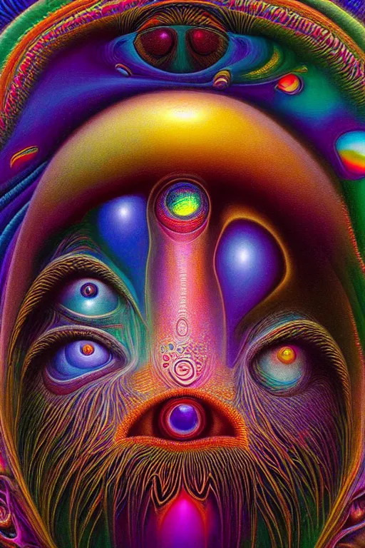 Image similar to hyperrealistic abstract close-up Renaissance psychedelic!! celestial happy! pure creature!! peaceful! kind spirit of nature! beautiful fractal!! eyes! highly detailed concept art eric zener elson peter cinematic hard rainbow lighting high angle hd 8k sharp shallow depth of field endless, inspired by Zdzisław Beksiński Salvador Dali