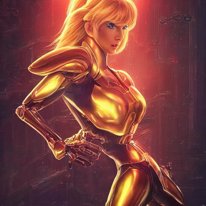 Prompt: metroid. portrait of Taylor Swift as SAMUS ARAN. HD, 4K. intricate. intricate artwork. by Tooth Wu, wlop, beeple, dan mumford. octane render, trending on artstation, greg rutkowski very coherent symmetrical artwork. cinematic, hyper realism, high detail, octane render, 8k, iridescent accents.