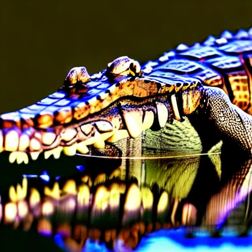 Image similar to Full body photo of a crocodile with feathers