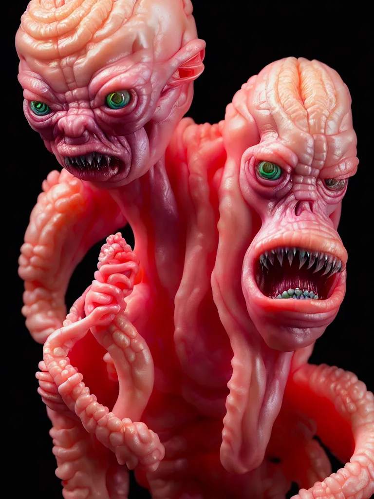 Image similar to hyperrealistic subsurface scattering rendering, fat smooth cronenberg flesh monster albino translucent baby by donato giancola and greg rutkowski and wayne barlow and zdzisław beksinski, product photography, action figure, sofubi, studio lighting, colored gels