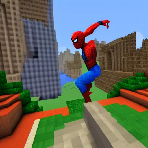 Prompt: spider-man in minecraft