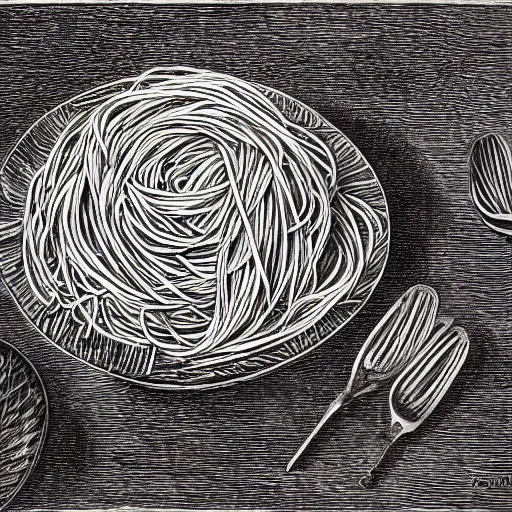 Prompt: spaghetti by m. c escher