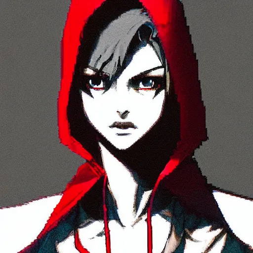 Prompt: evil little red riding hood, yoji shinkawa, pixel art