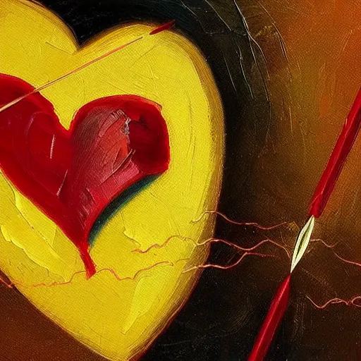 Image similar to heart shot with arrow? beautifull illustration, hd, oil painting