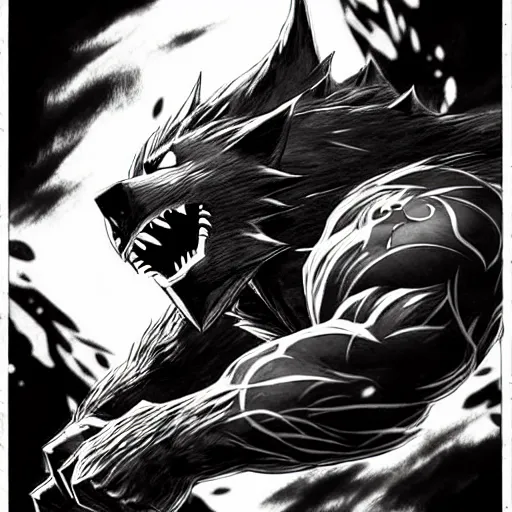 Image similar to Volibear (league of legends, 2009), artwork by kentaro miura, Kentaro Miura style, Berserk Style, High details, cinematic composition, manga, black and white ink style, a lot of details with ink shadows