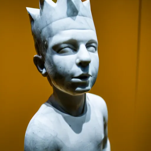 Prompt: a marble sculpture of Bart Simpson inside a museum, dslr photo