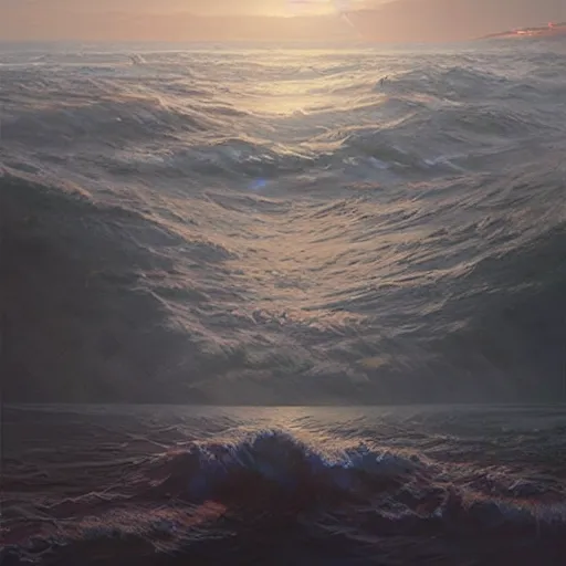 Image similar to a painting that represent that seas would rise when I gave the word, digital art by greg rutkowski