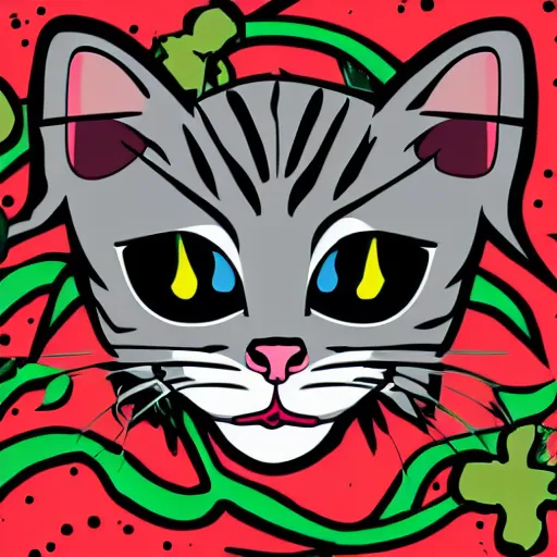 Image similar to Blood thirsty kitten, sticker, highly detailed, colorful, illustration, drama, smooth and clean vector curves, no jagged lines, vector art, smooth